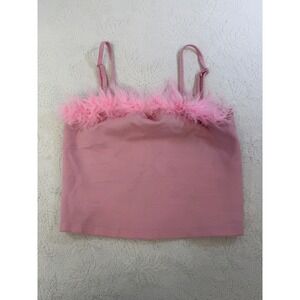 Sugar Thrillz Pink Faux Fur Trim Cami Top Adjustable Straps Medium AST181166